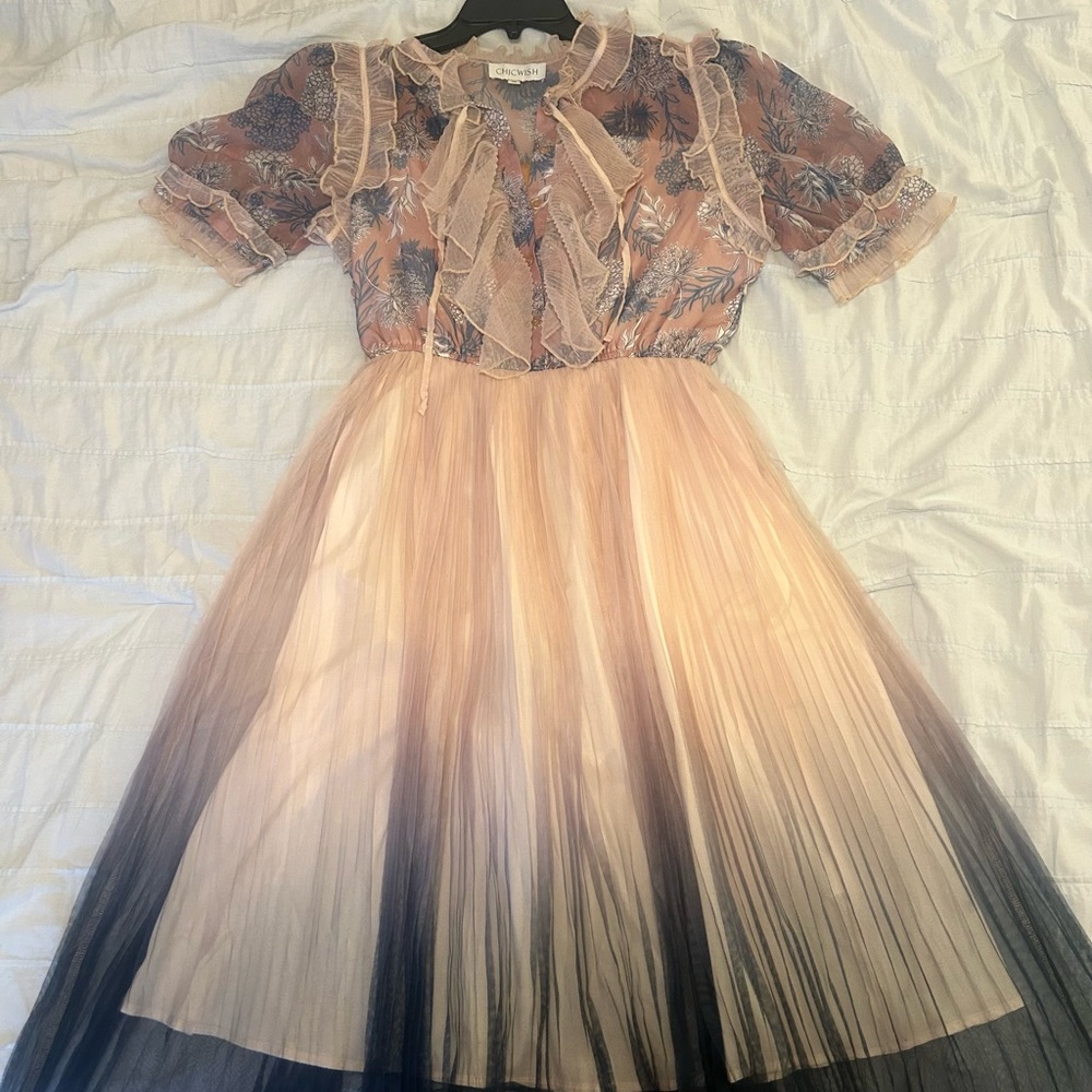 Chicwish Navy and Beige Ombré Dress With Nude Leotard